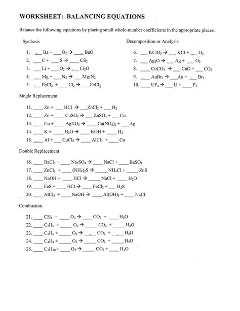 balancing equation worksheet answers grade 10